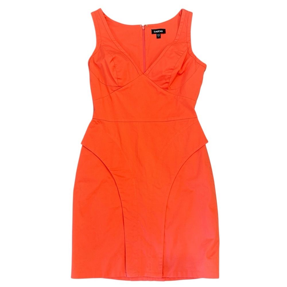 Bebe Pencil Dress V-Neck Sleeveless Coral Womens Size 8 Flattering Hourglass Fit